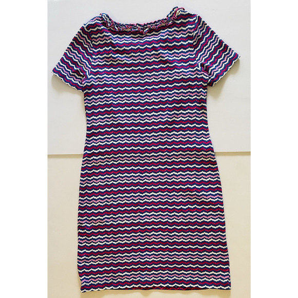 Talbots Ruffle‎ Short Sleeve Chevron Dress Pink Blue White Size Small Petite - Picture 9 of 13